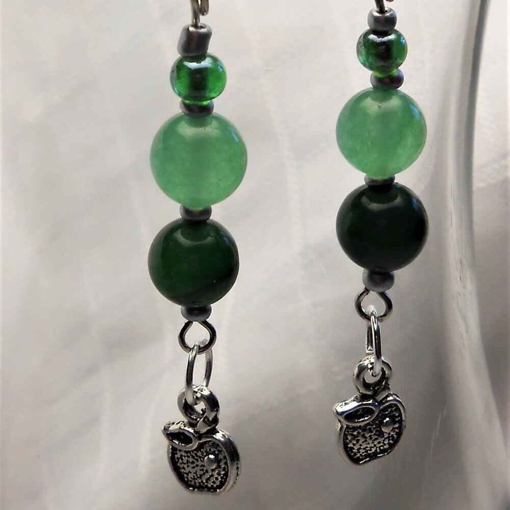 No 436 Handmade earrings with Tibetan silver apples charms and polished stones